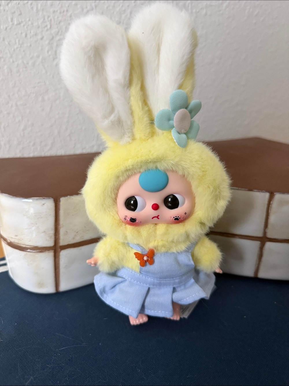 Baby Three 80% Yellow Bunny Plush Doll with Blue Dress